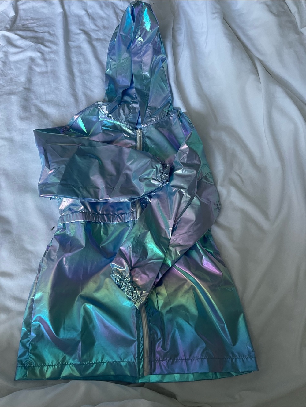Holographic Teal Kids Raincoat with Hood